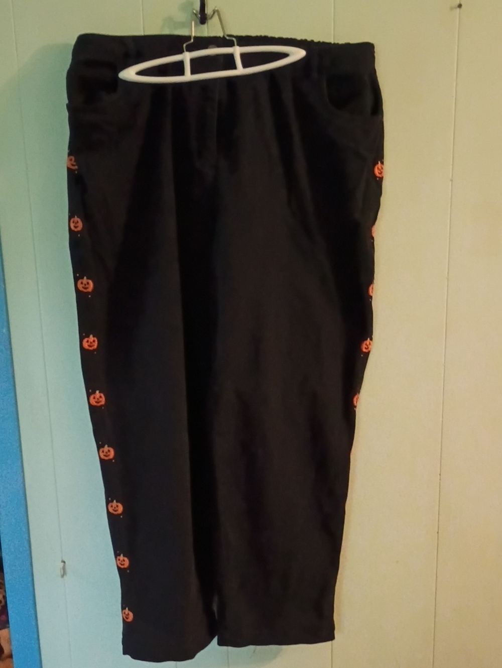 Quacker Factory Halloween Black Cotton Pumpkin Pants 2 XL